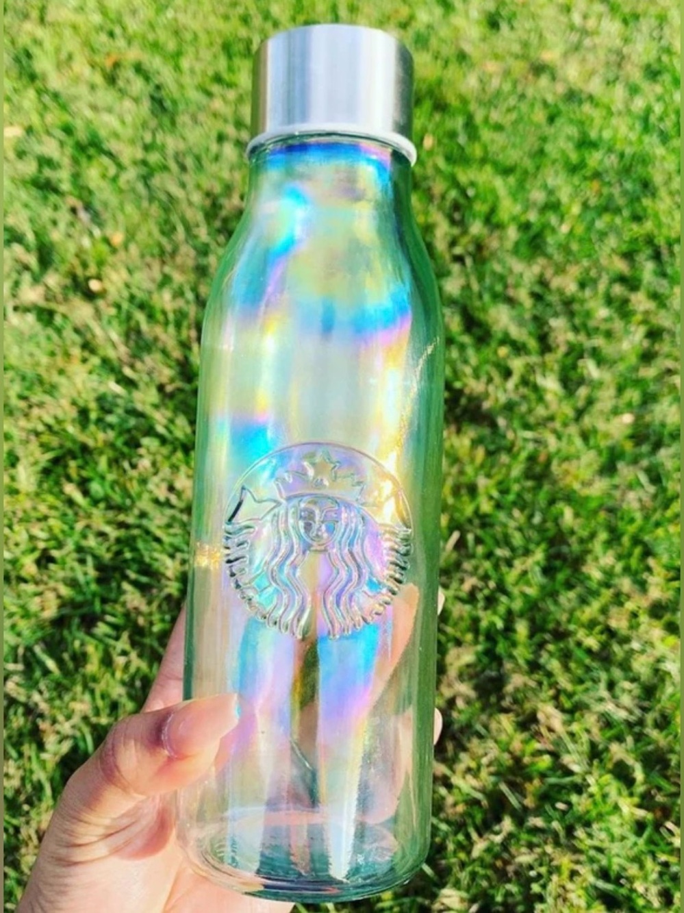 NWT Starbucks Iridescent Recycled Glass Water Bottle